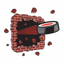 hockey puck breaking brick wall photo sculpture