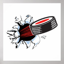 hockey puck ripping through posters