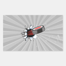 hockey puck ripping through rectangular sticker
