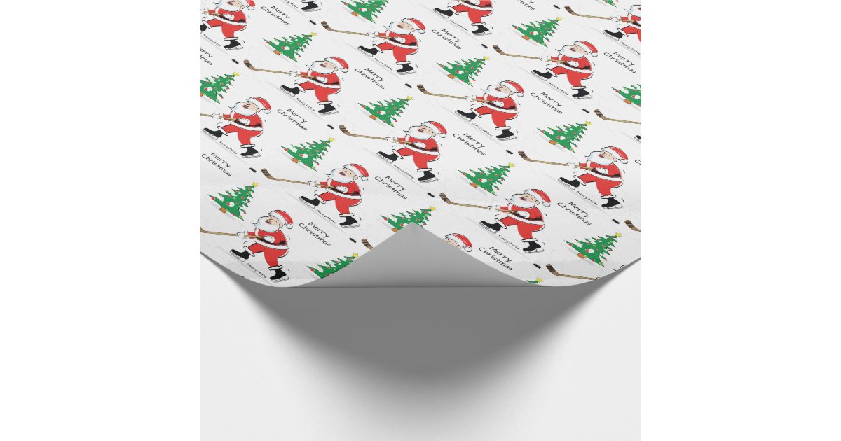 Hockey Santa Christmas Wrapping Paper Zazzle