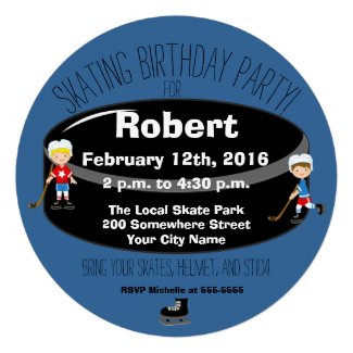 Hockey Skating Birthday Party Circle Invite Personalized Announcement