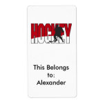 hockey text red personalized shipping label