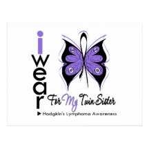 Hodgkins Lymphoma Butterfly Ribbon TWIN SISTER Post Cards