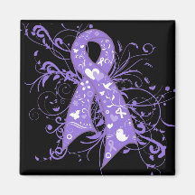 Hodgkins Lymphoma Floral Swirls Ribbon Fridge Magnet