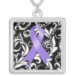Hodgkin's Lymphoma Ribbon Deco Floral Noir Custom Necklace