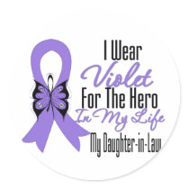 Hodgkins Lymphoma Ribbon My Hero My Daughter-inLaw Round Stickers