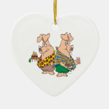 hogs pig out pigs funny cartoon christmas ornament