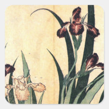 Hokusai Art painting Iris Flowers Square Stickers