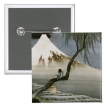 Hokusai Boy and Mt.Fuji Vintage Japanese Pinback Buttons