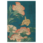 Hokusai Peonies and Canary GalleryHD Wood Poster