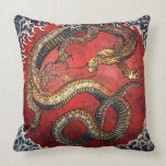 Hokusai Red Dragon Throw Pillow