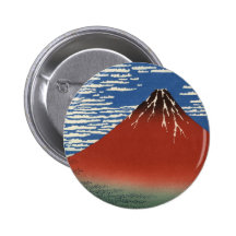 Hokusai South Wind Clear Sky Red Fuji Button