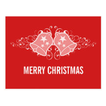 Holiday Bells and Swirls Postcard, Red