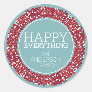 Holiday Berry Wreath with Happy Everything Round Sticker