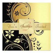 Holiday Black and Gold Floral New Years Invitation