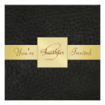 Holiday Black Leather Gold New Years Invitation