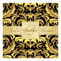 Holiday Black Tie Damask Gold Foil Invitation
