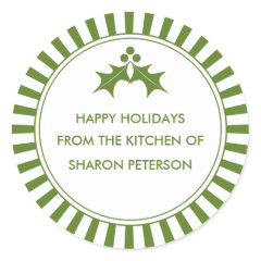 Holiday Canning Labels - Green Striped Holly Sticker