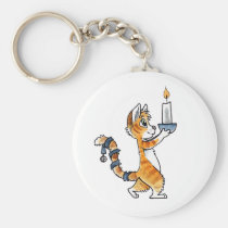 Holiday Cat with a Candle keychains