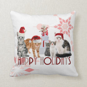Holiday Cats Christmas | Red and Pink Snowflake Pillow