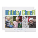Holiday Cheer blue green overlay Christmas photo invitation