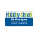Holiday Cheer blue green overlay return address label