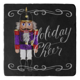 Holiday Cheer Chalkboard Purple and Red Nutcracker Trivets