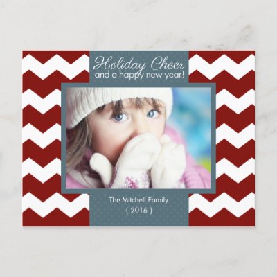 Holiday Cheer Chevron Photo Holiday Postcard