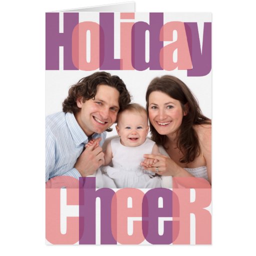 Holiday Cheer pink purple overlay Christmas photo Cards