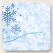Holiday Christmas Snowflake Design Blue White Drink Coasters