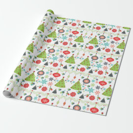 Holiday Christmas Trees Snowflakes Wrapping Paper