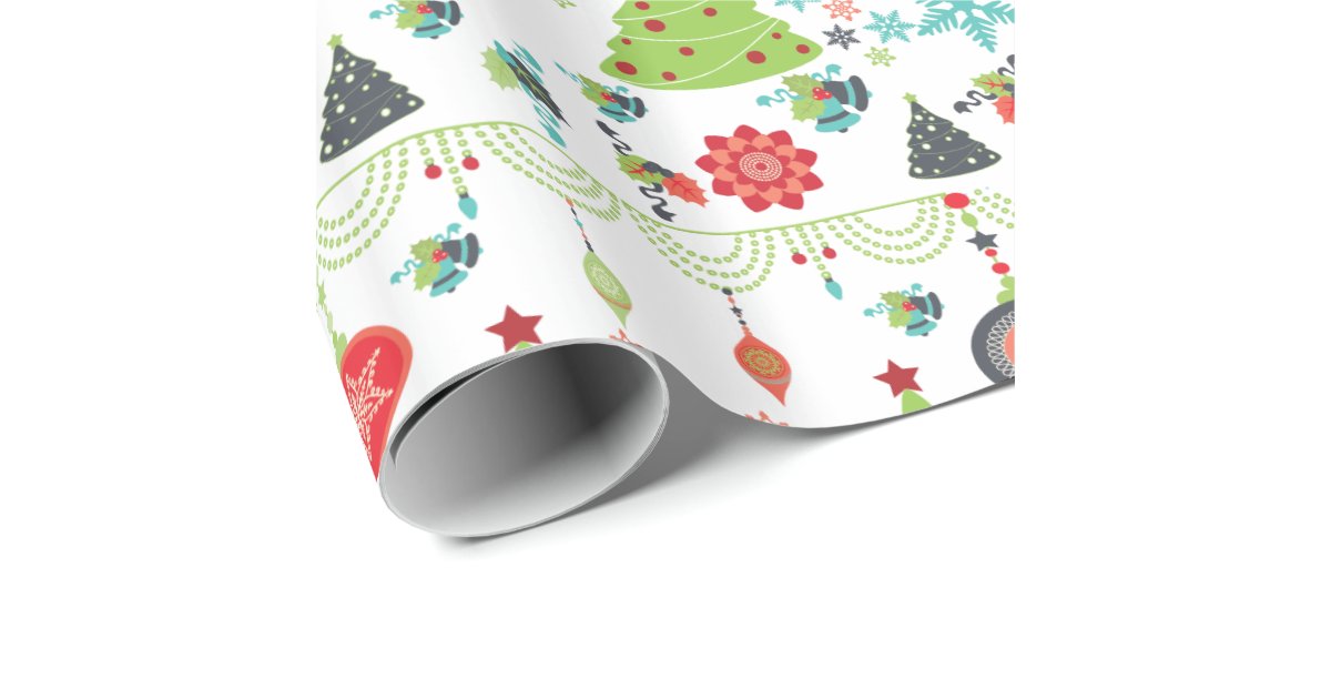 Holiday Christmas Trees Snowflakes Wrapping Paper Zazzle