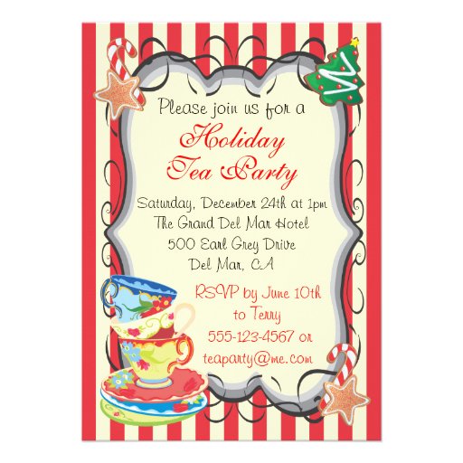 Holiday Christmas Victorian Tea Party Invitation (front side)