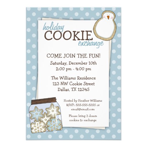 Holiday Cookie Exchange Blue Polka Dot Invitations