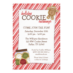 Holiday Cookie Exchange Red Stripes Invitations