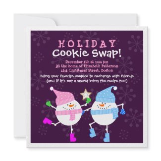 Holiday Cookie Swap Happy Snowmen Invitation invitation