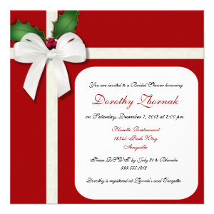 Christmas Wedding Shower Invitation Wording Invitations White Snowflakes On Red Christmas Bridal Shower Card