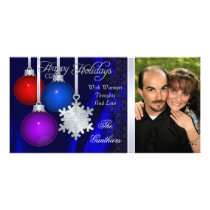 Holiday Decorations Blue Silk Silver Photo Card