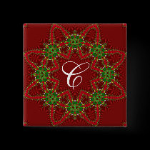 Holiday Favors Red & Green Monogram Button