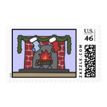 Holiday Fireplace Cartoon Postage postage by Liley_Photo_N_Design Holiday Fireplace Cartoon Postage postage