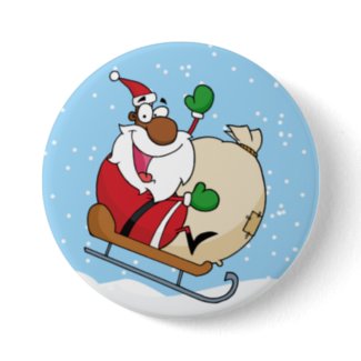 Holiday Fun Black Santa Claus Riding Sled Buttons