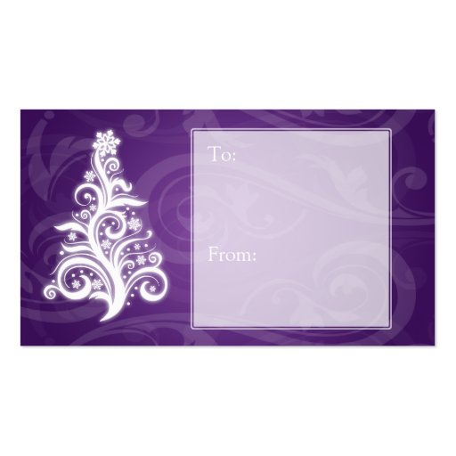 Holiday Gift Tag Swirly Christmas Tree Purple Business Card Templates (front side)