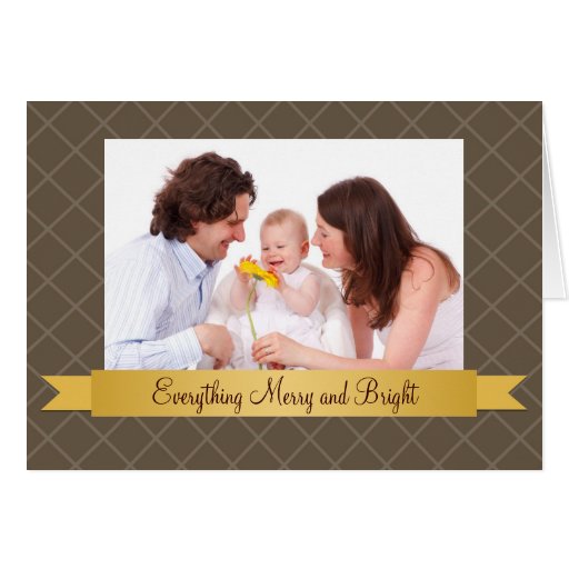 Holiday gold satin ribbon brown lattice photo greeting card