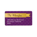 Holiday gold satin ribbon purple lattice address label