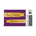 Holiday gold satin ribbon purple lattice Christmas stamp