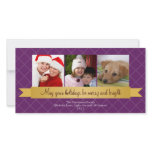 Holiday gold satin ribbon purple lattice greeting photo cards
