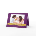 Holiday gold satin ribbon purple lattice photo card