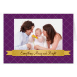 Holiday gold satin ribbon purple lattice photo greeting card