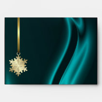 Holiday Gold Snowflake Teal 5x7 Envelope