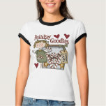ladies_casual_ringer_tshirt - Buy this Christmas gift, featuring a candy cane Christmas angel, standing next to a decorative jar filled with candy canes,  for that special person in your life.: Sizes s,m,l,xl Available colors: whiteblack